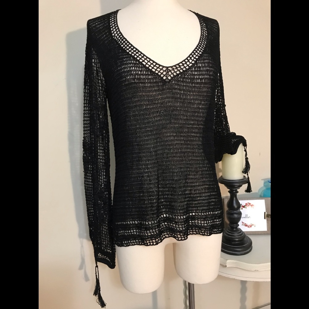 NWOT The Limited Crochet Top Sequins Tassels Sz L